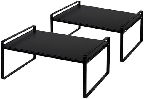 Nxconsu Stackable Cabinet Shelf Organizer 2 Pack, Wide Black by Nxconsu