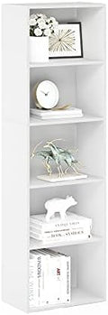 Furinno LUDER Book Shelf, 5-Tier Bookshelf, Bookcase with Open Shelves, 9.4 x 15.8 x 52, Easy Assembly, for Living Room, Bedroom, Home Office, White by Furinno-FitsYourSpaceFitsYourBudget