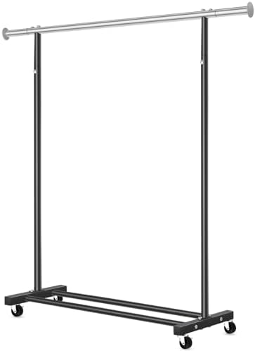 VICERII Clothes Rack, 130LB Capacity Heavy Duty Clothing Rack with Wheels and Bottom Shelf, 52.17 Inch Rolling Racks for Hanging Clothes, Coats, Shirts, Sweaters, Skirts, Dress, Black by VICERII