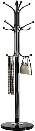 Kertnic Freestanding Coat Rack Stand, Heavy Duty Metal Hall Tree with 12 Hooks, 70 Inch Tall Stable Coat Hanger with 14.6" Natural Marble Base, Entryway Organizer for Coats Bags Hats Purses (Black) by Kertnic