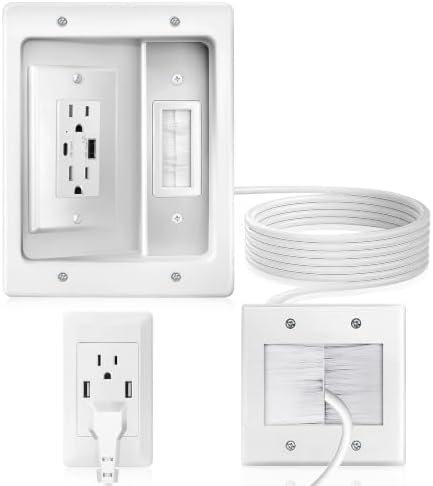 in-Wall TV Cable Management Kit with Power, AC Outlet & USB-A + USB-C Ports by JINGTAO88