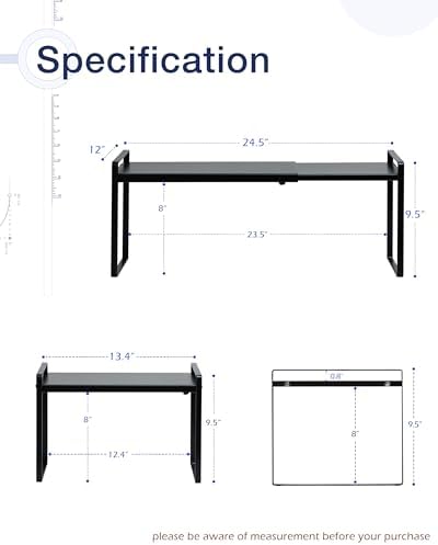 Nxconsu Expandable Shelf for Cabinets, Cabinet Shelf Riser, 12" Black - Image 3