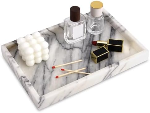 Marble Bathroom Vanity Tray, Lilac, 12"x 8" x1.2" by HESHIBI
