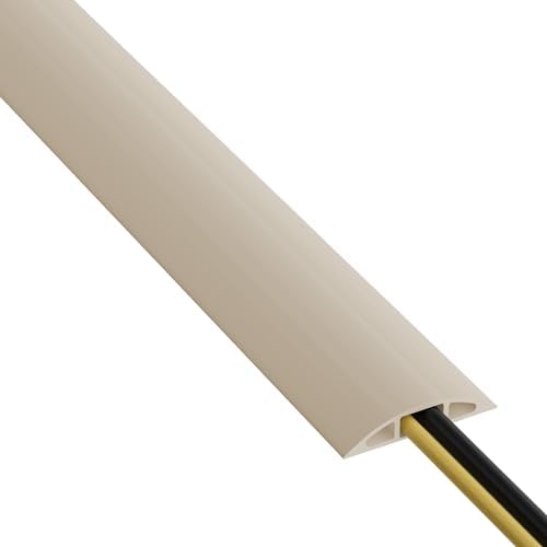 D-Line 30ft Floor Cord Cover, Floor Cable Protector, Extension Cord Cover, Protect Wires & Prevent Cable Trips, Cable Management Solution - Cord Cavity = 0.63" (W) x 0.31" (H) - Beige by D-LineUSAinc