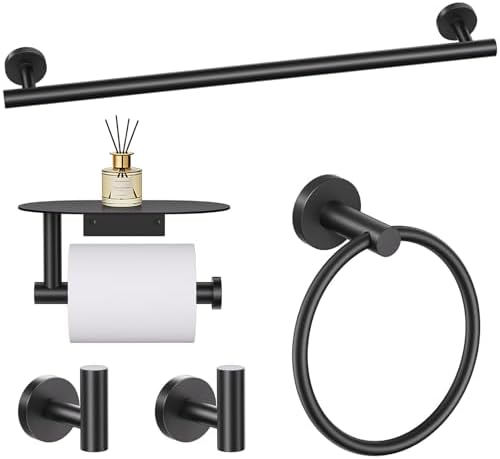 TURS Matte Black 5 Piece Bathroom Hardware Set, SUS304 Stainless Steel Bath Towel Bar Set, Bathroom Towel Rack Set Wall Mounted by TURS