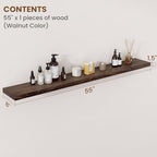 Floating Shelves for Wall Decor, 8 Inch Deep Rustic Solid Elm Wood Floating Shelves Wall Mounted, Wall Shelves with Invisible Bracket for Living Room Bathroom Bedroom Kitchen, 55 Inch Set of 1, Walnut - Image 2