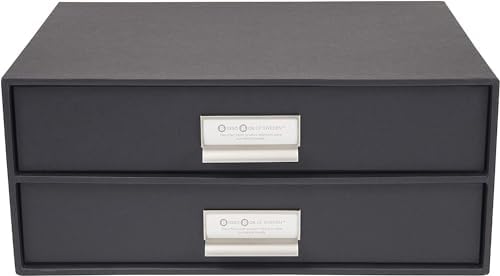 Bigso Box of Sweden Birger 2-Drawer Fiberboard Label Frame Document Letter Box | Desktop Drawers for Loose Papers, Documents with Metal Label Holder | 13.1" x 10" x 5.7" | Dark Grey - Image 4