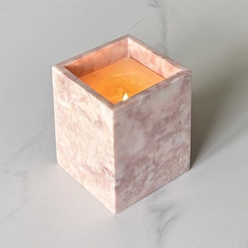 Natural Marble Stone Square Storage Container Empty Vessel Holder Cup for Candle/Pens/Sundries items (Cream Rose) - Image 2