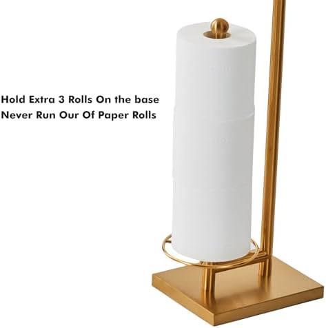 Toilet Paper Holder with Tray At the Top, Heavy-Weighted Base No Wobbly, Freestanding Toilet Paper Rolls Stand, Hold Extra 3 Paper Rolls On the Base (Gold) - Image 5