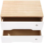 Lockable Desk Organizer Wooden Desktop Drawers Office Flat Files Storage Box Locking Countertop Storage Cabinet (Wood Color + White, 2-Tier) - Image 4