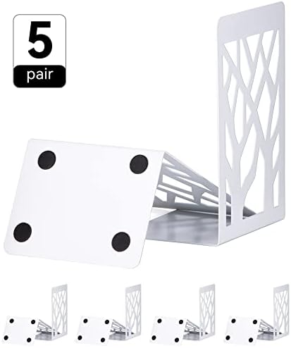 Book Ends, Bookends, Bookends for Shelves, Bookend, Book Ends for Heavy Books, White Metal Book Shelf Holder Home Decorative, Book Stoppers for Shelves, Bookend Supports 5 Pair by INN%C3%94PLUS