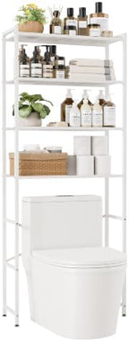 4-Tier Over The Toilet Storage Rack, Bathroom Organizer with One-Piece Metal Mesh Shelves, Over Toilet Shelf with Adjustable Feet & Anti-Tip Kit, Space-Saving Bathroom Storage, White - Image 3