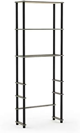 Furinno Turn-N-Tube with 3 Shelves Toilet Space Saver, French Oak Grey/Black - Image 6