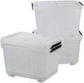 Clear Plastic Storage Bins with Wheels, 4-Pack Latch Boxes, 30 L by Callyne