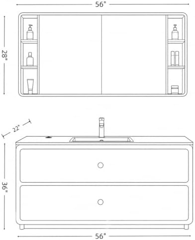 56 IN Freestanding Single Sink Bathroom Vanity Set with LED Mirror Cabinet - Image 2
