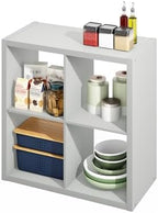 Furinno HERMITE Kitchen Island, 4-Cube Coffee Bar, Extra Thick Kitchen Storage, Bakers Rack, for Pantry Organizers and Storage, Kitchen Organization, Light Grey by Furinno-FitsYourSpaceFitsYourBudget