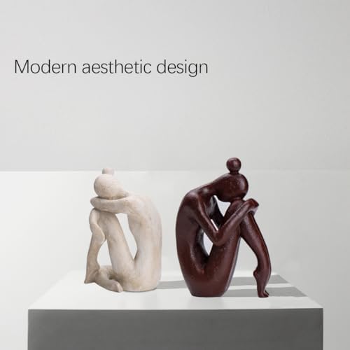 BANOMII Decorative Bookends for Shelves, Unique Book Ends for Home Office Decor, Meditation Girl Statue Book Stopper for Bookshelf Decor, Modern Abstract Aesthetic Decoration White & Brown - Image 2