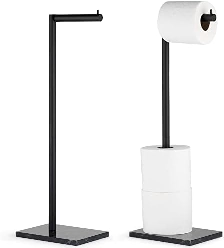 MARMOLUX ACC Free Standing Toilet Paper Holder Stand and Storage - 4 Jumbo Roll Bathroom Hardware Toilet Paper Stand - Stainless Steel Standing Toilet Paper Holder -Matte Black/Black Marble Base by MARMOLUXACC