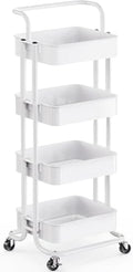 Pipishell Metal 4 Tier Rolling Cart with Handle & 2 Lockable Wheels, White by Pipishell