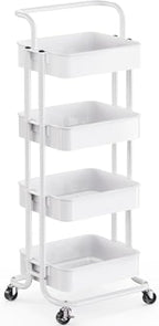 Pipishell Metal 4 Tier Rolling Cart with Handle & 2 Lockable Wheels, White by Pipishell