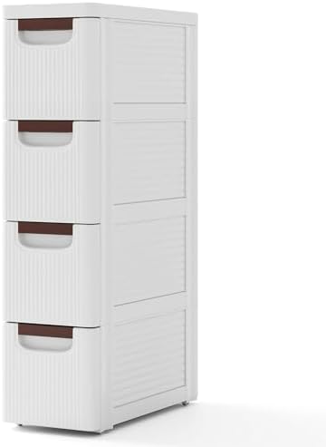 Giantex 4 Drawers Storage Cart, Narrow Plastic Dresser, Rolling Organizer Cart for Office Classroom Bedroom Bathroom Art Craft Supplies, Mobile Slim Utility Cart on Wheels (7.5"x16.5"x29.5") by Giantex