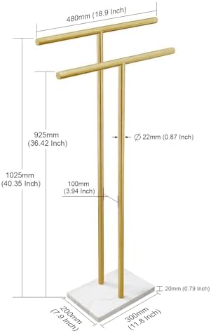 40 Inch Standing Towel Rack for Bathroom Floor Double-T Shape Bath Sheet Holder with Marble Design Base Towel Rack Freestanding Next to Tub or Shower Towel Holder Stand SUS304 Brushed Gold - Image 2