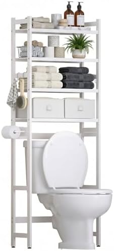 Homde Bathroom Over Toilet Storage Rack: Adjustable 4-Tier Bamboo (White) by Homde