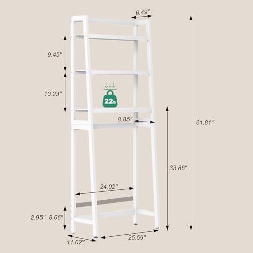 VASMIA Over The Toilet Storage,Bamboo 3-Tier Bathroom Organizer Over Toilet Storage Cabinet,Freestanding Space Saver with 3 Hooks White - Image 6