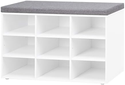 DINZI LVJ Shoe Storage Bench with Cushion, 31.5" Cubby Shoe Rack, 9 Cubbies by DINZILVJ