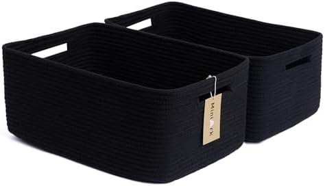 MiniArk Large Storage Baskets for Shelves, 17 x 13 x 7.5” Closet Organizers Bins for Clothes Blanket Towels, Baby Nursery, Toy Baskets Box, Woven Rope Baskets, 2 Packs Black by MiniArkStorageBasketsHome