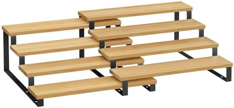 SONGMICS Display Risers, Set of 2 Engineered Wood Perfume Organizer Stand, 4-Tier Cupcake Stand Holder, Spice Rack, Shelf Risers for Figures, Dessert Shelves, Natural Beige and Ink Black UKCS216N01 by SONGMICSbySONGMICSHOME