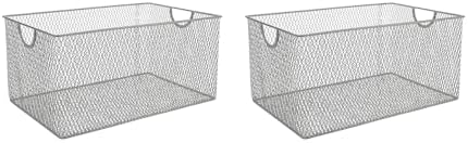 YBM HOME Kitchen Pantry Organizer Mesh Wire Storage Basket for Shelves,and Cabinets, Multipurpose Steel Wire Basket for Organizing Office, Household, and Laundry, 13.25 x 8.5 x 6.5 in, Pack of 2 by YBMHome