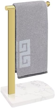 NearMoon Hand Towel Holder with Balanced Marble Base, 304 Stainless Steel Stand Towel Ring L Shape Hand Towel Rack Free-Standing Towel Bar for Bathroom Kitchen Countertop (Single Rod, Brushed Gold) by NearMoon