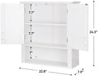 SUPER DEAL Bathroom Wall Cabinet Over The Toilet, Wall Mount Storage Medicine Laundry Cabinet with Two Doors and Three Adjustable Shelves, White - Image 2