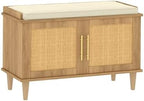 Akxomel 31.5" Rattan Shoe Storage Bench 2 Doors Wooden Entryway Bench Oak by Akxomel