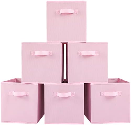 Stero 13x13x13 Inch Fabric Storage Bins 6 Pack Fun Colored Durable Storage Cubes with Handles Foldable Cube Baskets for Home, Kids Room, Closet and Toys Organization Pink by Stero
