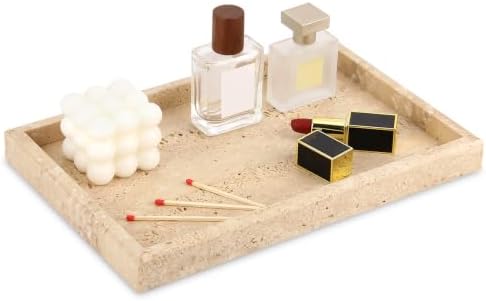 Marble Bathroom Vanity Tray, Travertine, 12"x 8" x1.2" by HESHIBI