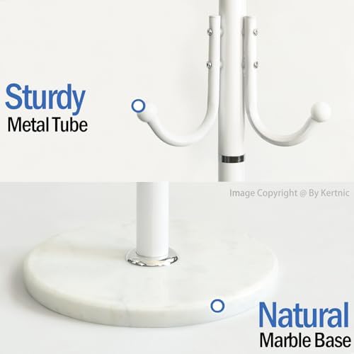 Kertnic Modern Coat Rack Freestanding with Natural Marble Base & Sturdy Metal Frame, 11 Hooks Hall Tree for Jackets, Hats, Bags, Entryway Organizer for Bedroom, Living Room, Closet (11 hooks-White) - Image 5