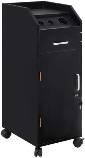 Hair Salon Storage Cart with Wheels & 3 Hair Dryer Holders & 4 Drawers & Lock & 2 Keys, Hairdressing Tools Station Mobile Makeup Case (Black) - Image 3