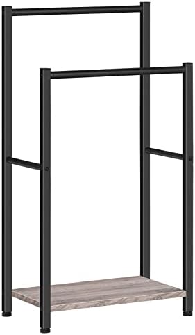 HOOBRO Freestanding Towel Rack, 2 Tier Blanket Ladder Holder for Bathroom, 16.5" L x 9.4" W x 31.5" H, Blanket Rack, Industrial Drying and Display Rack with Shelf, Metal, Greige and Black BG02LB01 by HOOBRO