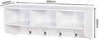 Wall Rack Shelf with 4 Dual Hooks Entryway Wood Storage Cubes Hanger Storage Unit for Living Room Bathroom Kitchen, White - Image 2