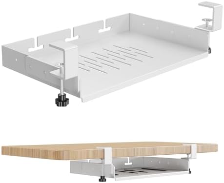 BYMECOST No Drill Under Desk Laptop Mount, Metal Under Desk Storage Shelf by BYMECOST