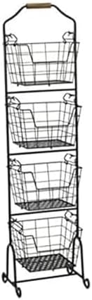 Mikasa Gourmet Basics Ferme 4-Tier Market Basket - Antique Black Wire and Acacia Wood Handle, Kitchen Fruit Vegetable Storage Organizer, 13.5 x 11.5 x 51 Inches by GourmetBasicsbyMikasa