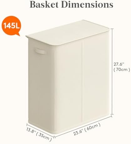 Lifewit Double Laundry Hamper with Lid, Removable Laundry Bags, Ivory White - Image 5