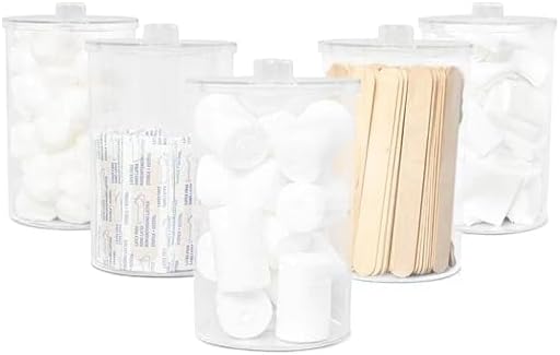 SurgiMac Sundry Jar with Lid, 4.25 x 6.5 Inch, Clear Plastic Storage Container, Compact & Durable, for Cotton Balls & Supplies, 5 Count by SurgiMac