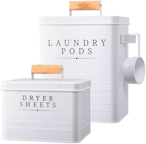 2 Pcs Farmhouse Metal Laundry Detergent Pod Container, Dryer Sheet Holder by Yaocom