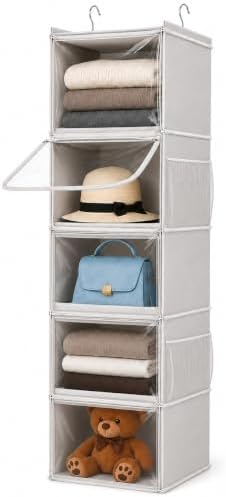 Vailando 5-Shelf Hanging Closet Organizer with Clear Dust Covers, Gray by Vailando