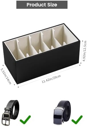 2 Packs Leathers Belt Organizer for Closet and Drawer, Stackable 5 Grids Dresser Drawer Organizers, Belt Tie Holder for Men,Tie Box-Black - Image 4