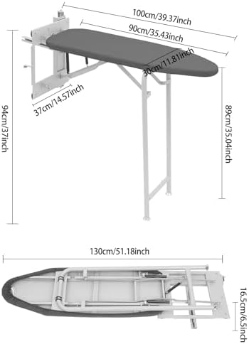 Pull-Out Ironing Board, Foldable Ironing Board with Grey Cover, Wardrobe Mount Ironing Boards for Small Spaces, Home, Laundry Room, Space-Saving - Image 4