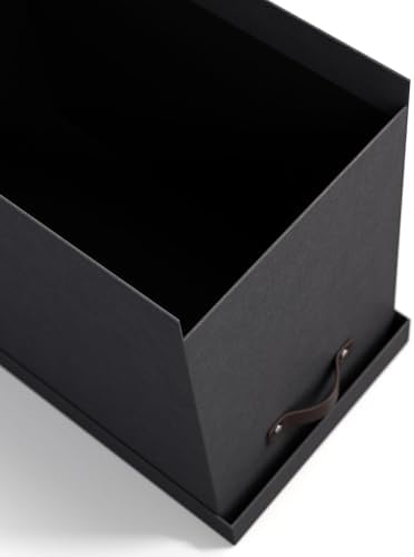 Bigso John Desktop File Box - Storage Solution and Document Organizer for Important Paperwork - Durable Hanging File Box with Lid and Leather Handle - 7.36 in x 13.26 in x 10.51 in - Black - Image 4